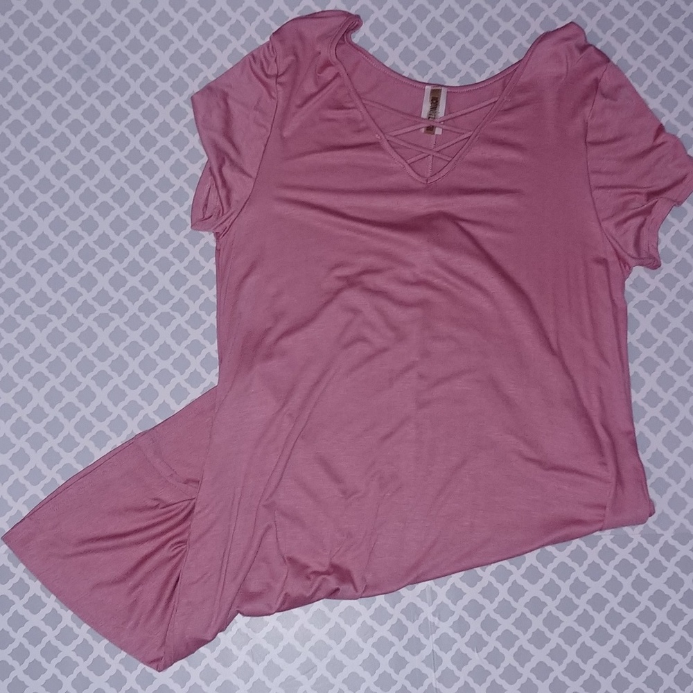 Pink short sleeve tunic with pockets